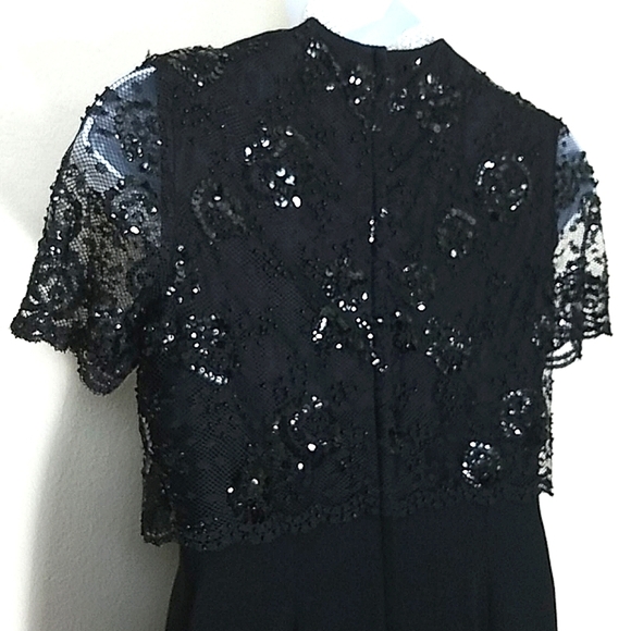 Cocktail dress short sleeve formal sequin circle maxi black lace stretch Small - Picture 11 of 12
